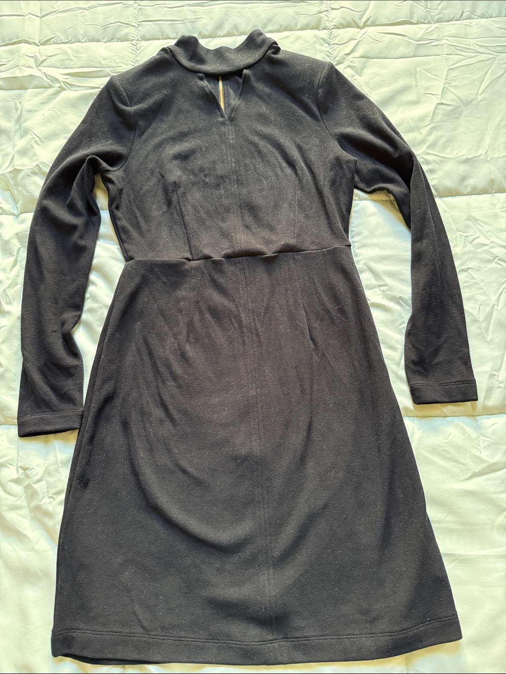 CAbi Black Long-Sleeve Keyhole Neck Knit Dress